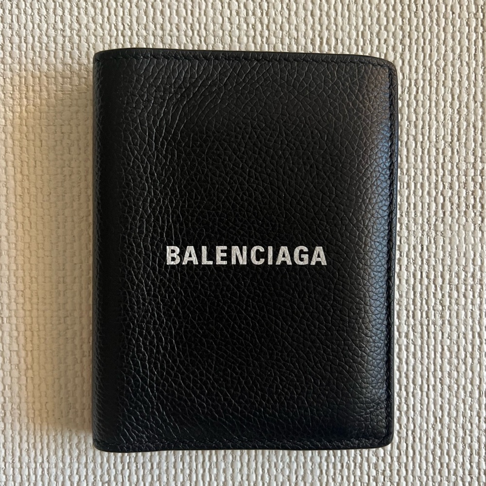 Balenciaga Cash Logo Vertical Leather Bifold Wallet
